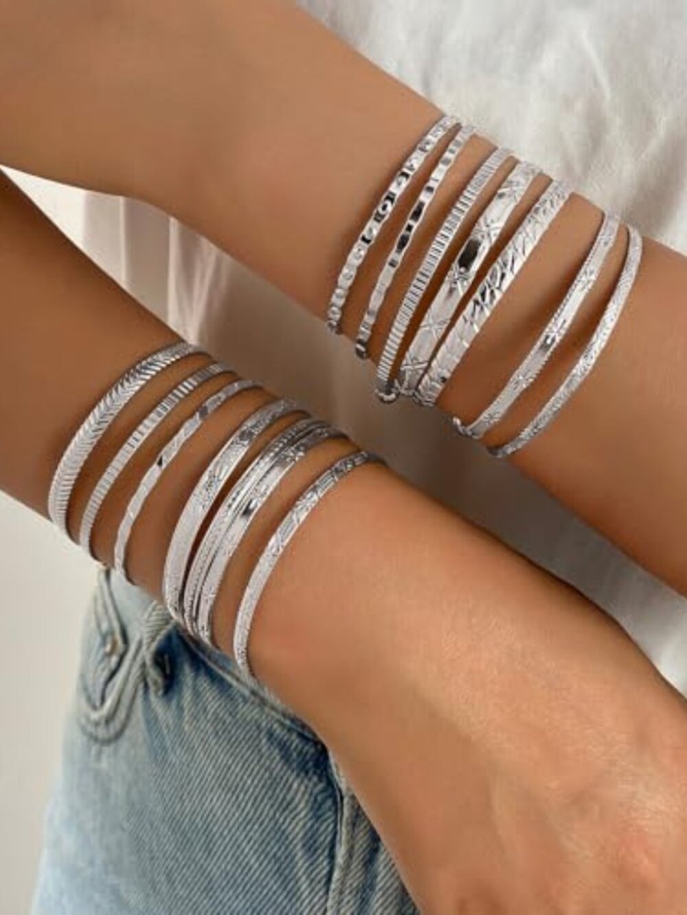 New - Gold Bangles Bracelets For Women, 14k Gold Plated Multi Layer Stackable - Picture 2 of 3